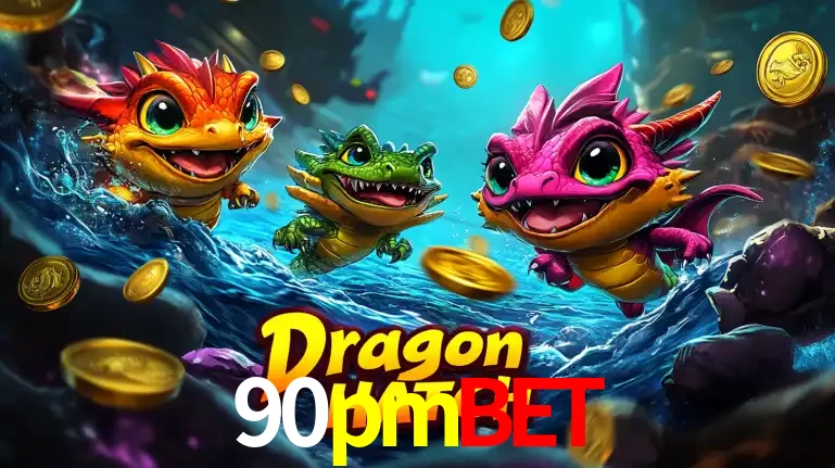 Arte promocional do jogo Dragon Hatch com três adoráveis dragões bebês nadando entre moedas de ouro, um dos slots mais divertidos para jogar no cassino 90pmbet.