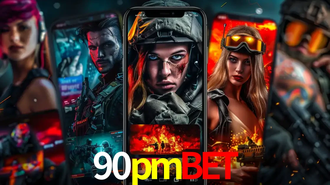 Montagem de telas de celular mostrando diversos personagens, masculinos e femininos, de um jogo de tiro, ilustrando a diversidade de equipes de e-sports para apostar no 90pmbet.