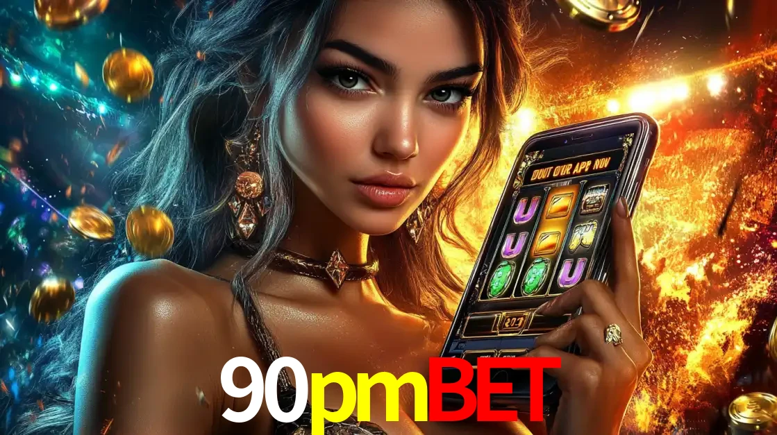 Mulher elegante mostrando um jogo de caça-níqueis em seu smartphone, destacando a experiência de cassino móvel oferecida pelo aplicativo 90pmbet.